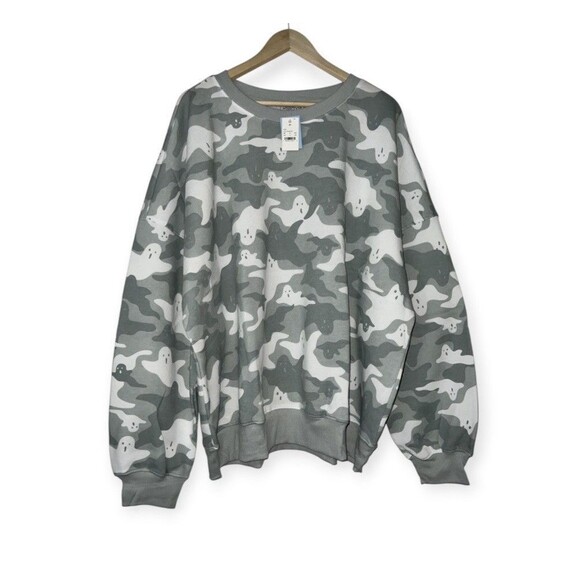 Mighty Fine Sweaters - Mighty Fine Pullover Sweater Camo Camouflage Ghosts Halloween Womens 2XL Gray